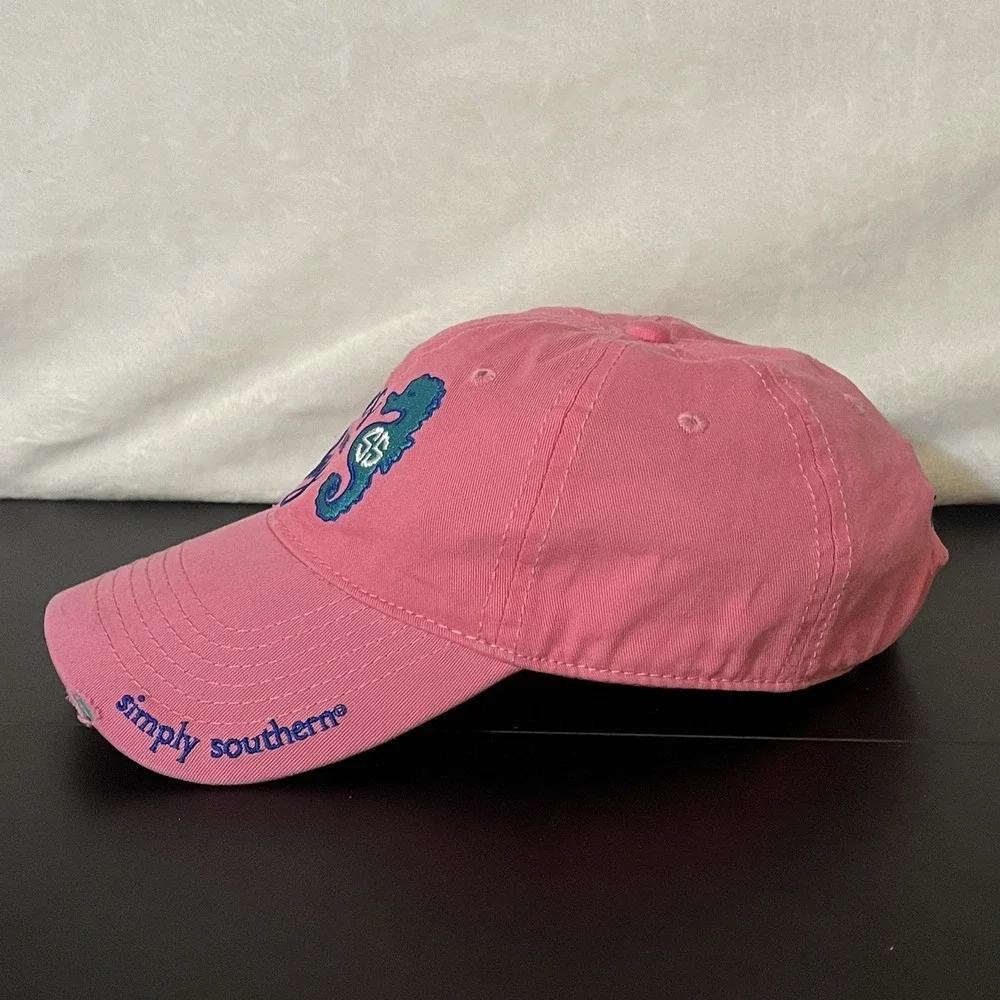Simply Southern SEAS THE DAY Beach Ocean Embroidered Hat Cap Adjustable Pink